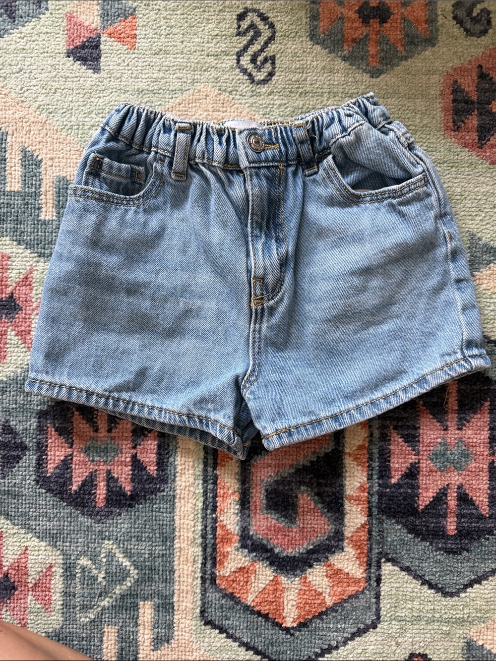Zara Light Wash Elastic Waist Denim Shorts